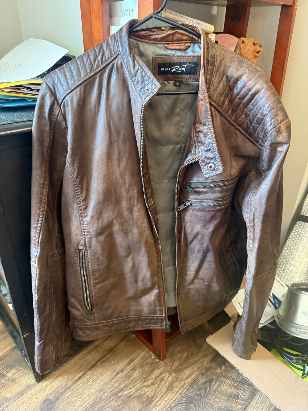 Black Rivet Men's Brown Leather motorcycle Jacket